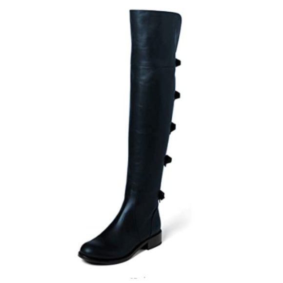 Black Over The Knee Boot Lace Up Side Zipper Boot - Picture 1 of 13
